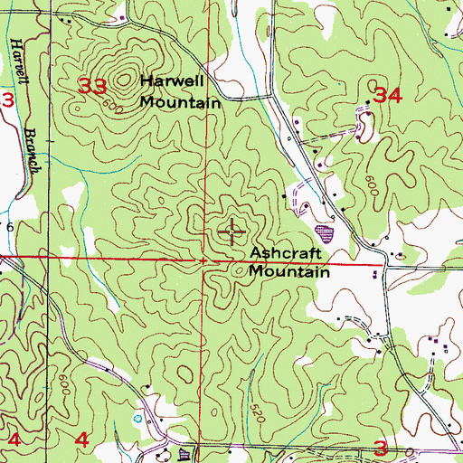 Topographic Map of Ashcraft Mountain, MS