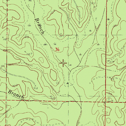 Topographic Map of Beaver Dam Branch, MS