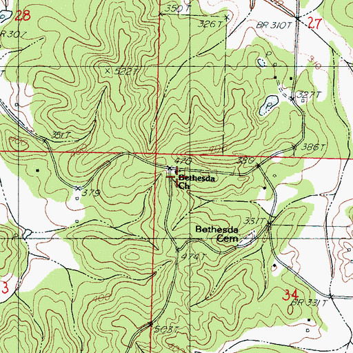 Topographic Map of Bethesda Church, MS