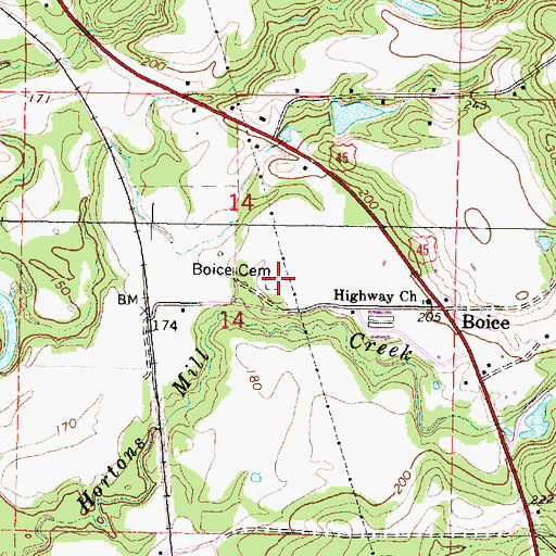 Topographic Map of Boice Cemetery, MS