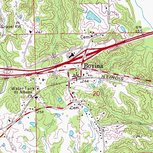 Topographic Map of Bovina, MS
