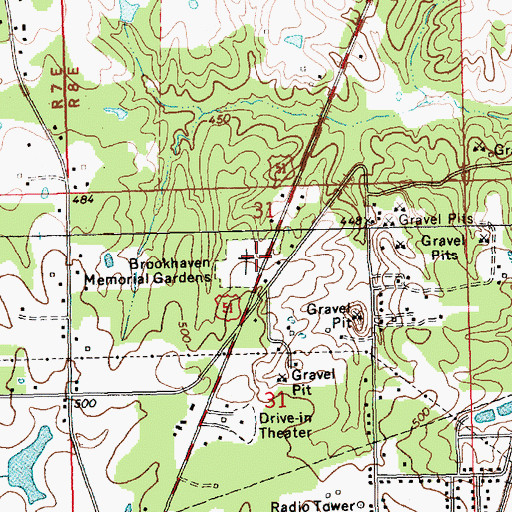 Topographic Map of Brookhaven Memorial Gardens, MS