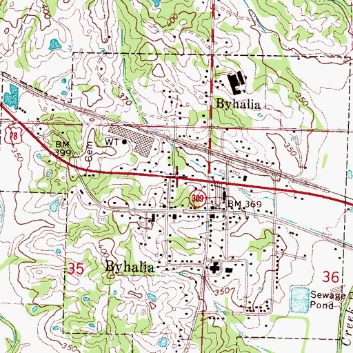 Topographic Map of Byhalia, MS