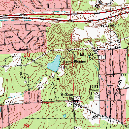 Topographic Map of Camp Pioneer, MS