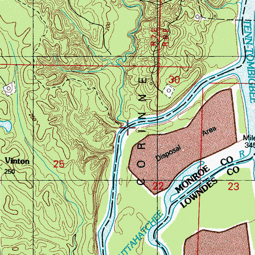 Topographic Map of Cane Creek, MS
