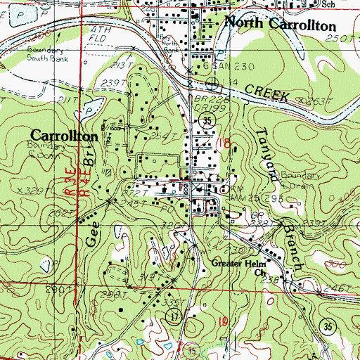 Topographic Map of Carrollton, MS