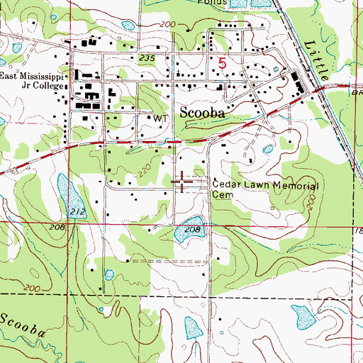 Topographic Map of Cedar Lawn Memorial Cemetery, MS