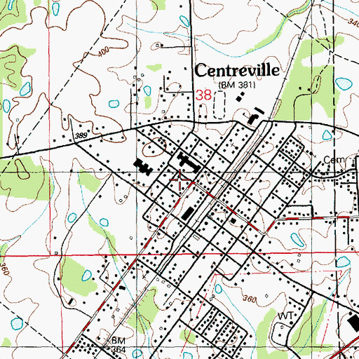 Topographic Map of Centreville, MS