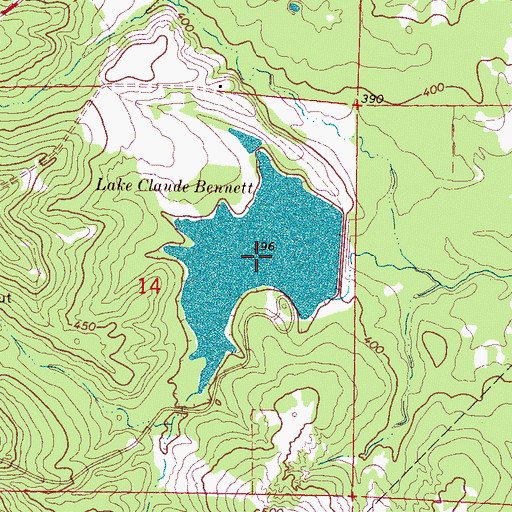 Topographic Map of Lake Claude Bennett, MS