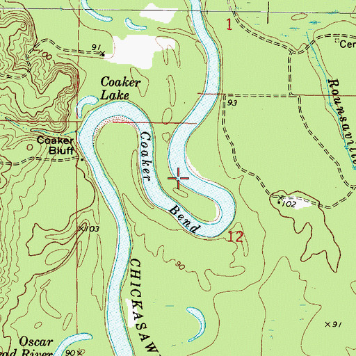 Topographic Map of Coaker Bend, MS