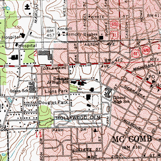Topographic Map of Denman Junior High School, MS
