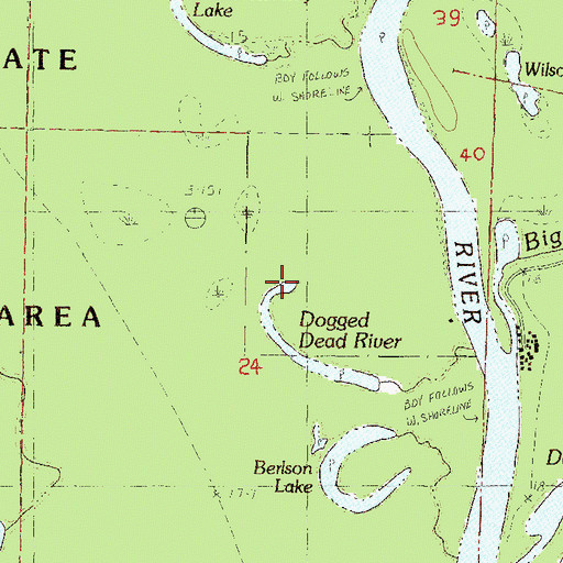 Topographic Map of Dogged Dead River, MS