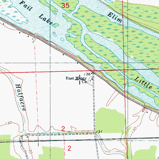 Topographic Map of East Money Church, MS
