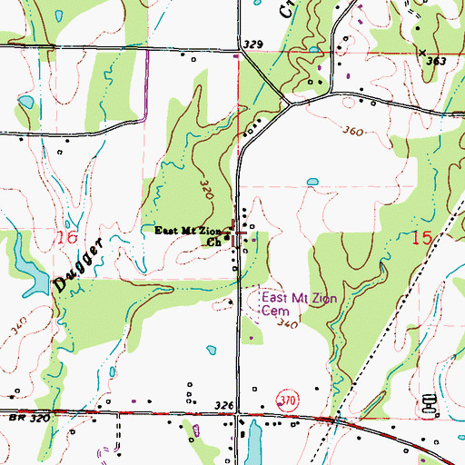 Topographic Map of East Mount Zion Church, MS