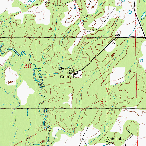 Topographic Map of Ebenezer Baptist Church, MS