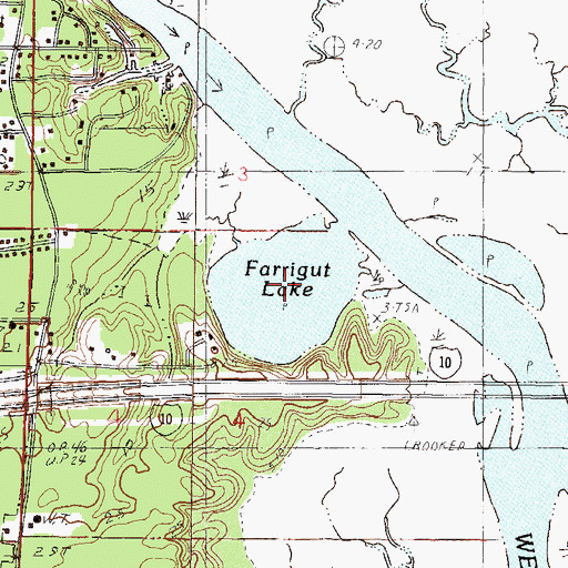 Topographic Map of Farrigut Lake, MS