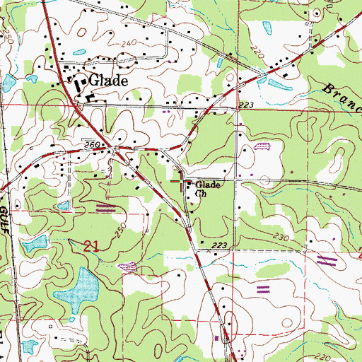 Topographic Map of Glade Church, MS