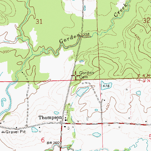 Topographic Map of Gordon Cemetery, MS