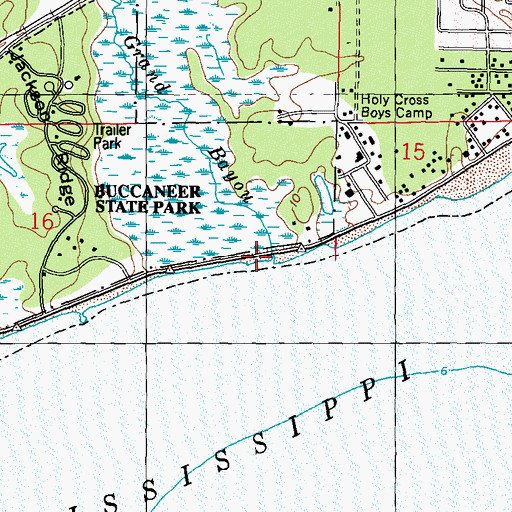 Topographic Map of Grand Bayou, MS