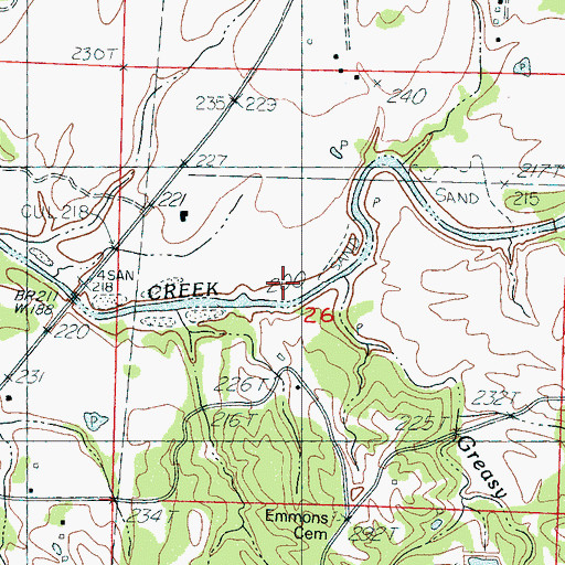Topographic Map of Greasy Creek, MS