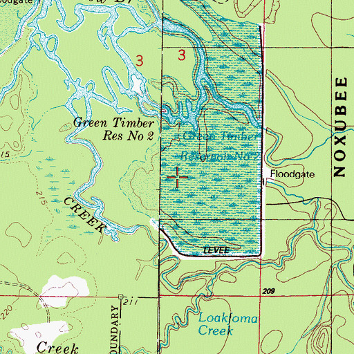 Topographic Map of Green Timber Reservoir Number Two, MS