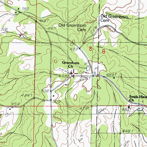 Topographic Map of Greenboro Cemetery, MS