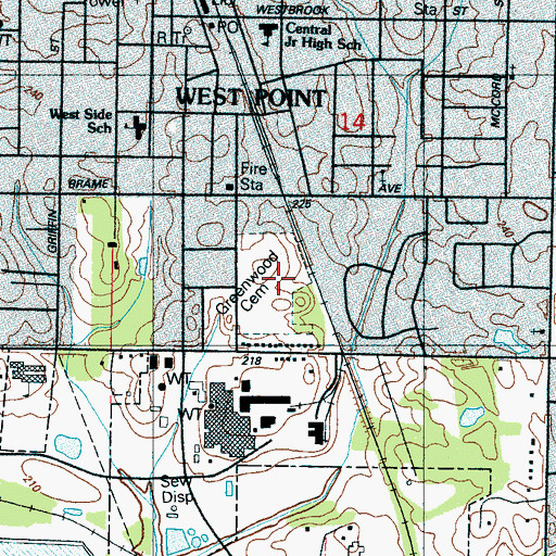 Topographic Map of Greenwood Cemetery, MS
