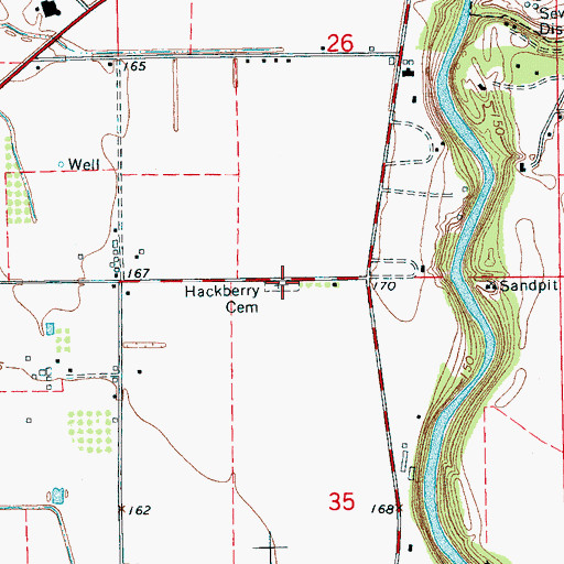 Topographic Map of Hackberry Cemetery, MS