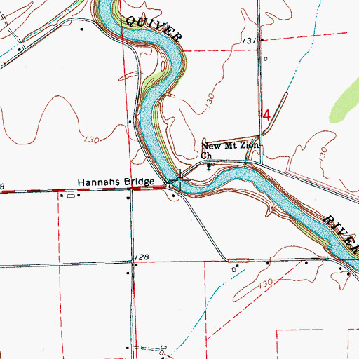 Topographic Map of Hannahs Bridge, MS