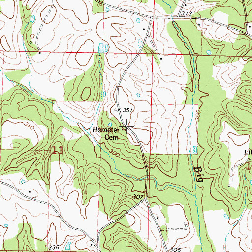 Topographic Map of Hemeter Cemetery, MS