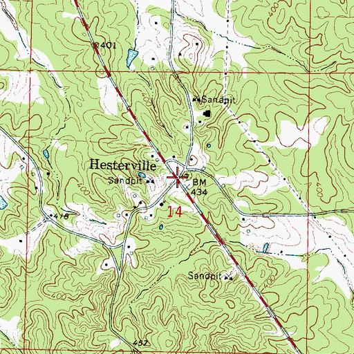 Topographic Map of Hesterville, MS