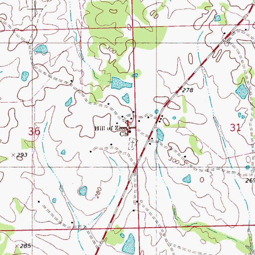 Topographic Map of Hill of Zion Church, MS