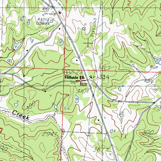 Topographic Map of Hillside Church, MS