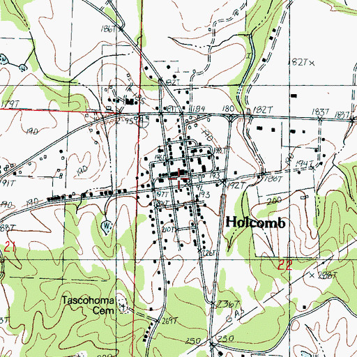 Topographic Map of Holcomb, MS