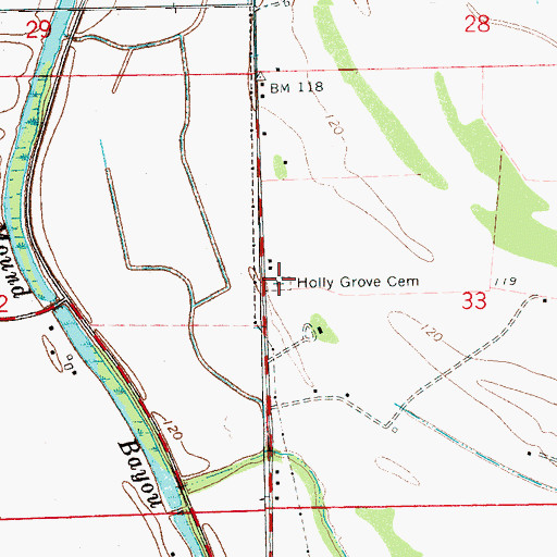 Topographic Map of Holly Grove Cemetery, MS