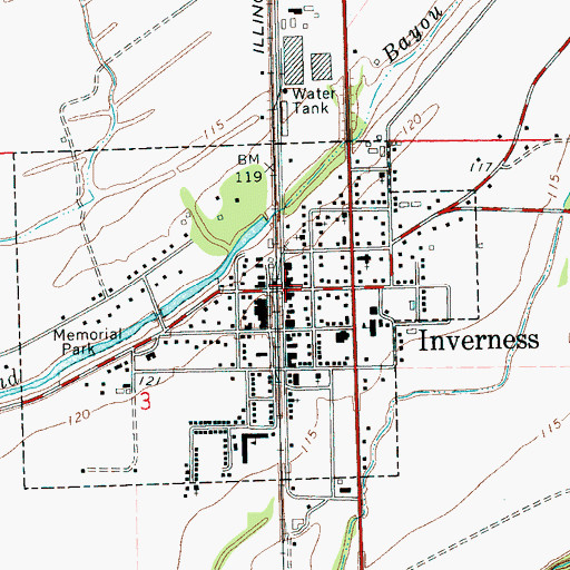 Topographic Map of Inverness, MS
