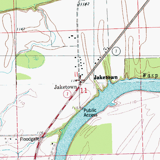 Topographic Map of Jaketown, MS