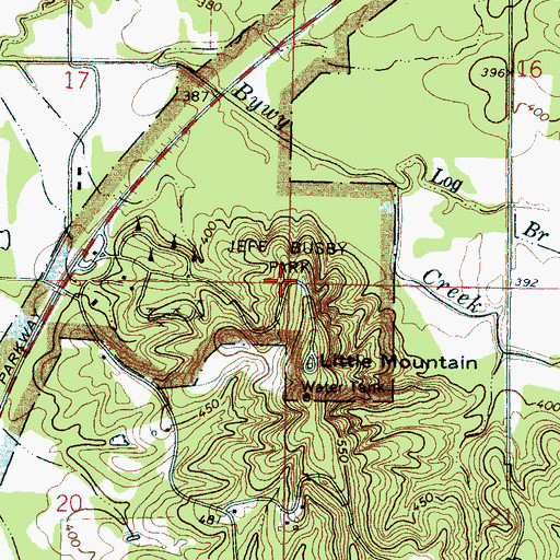 Topographic Map of Jeff Busby Park, MS