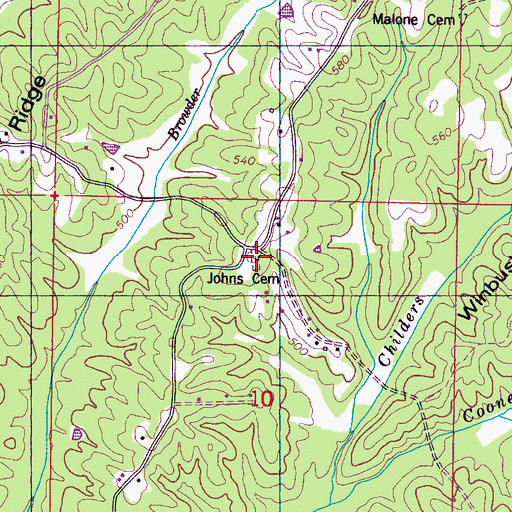 Topographic Map of Johns Cemetery, MS