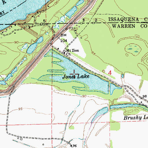 Topographic Map of Jones Lake, MS