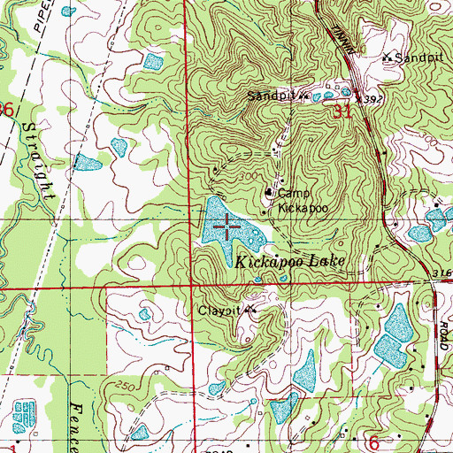 Topographic Map of Kickapoo Lake, MS