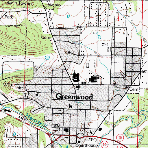 Topographic Map of Greenwood Elementary School, AR