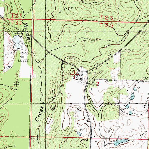 Topographic Map of Lee Cemetery, MS