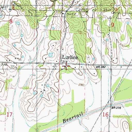 Topographic Map of Lurline, MS