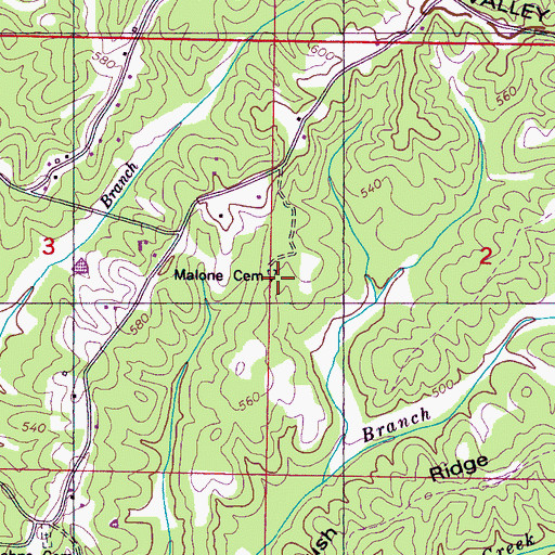 Topographic Map of Malone Cemetery, MS