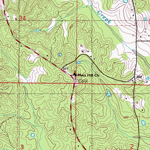 Topographic Map of Mars Hill Church, MS