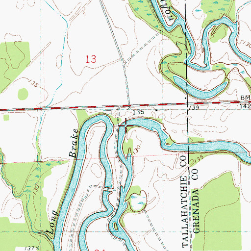 Topographic Map of Martin Creek, MS