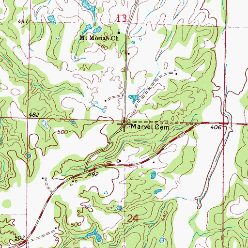 Topographic Map of Marvel Cemetery, MS
