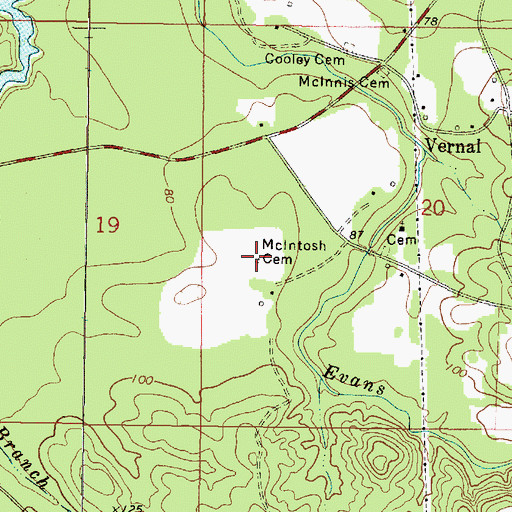Topographic Map of McIntosh Cemetery, MS