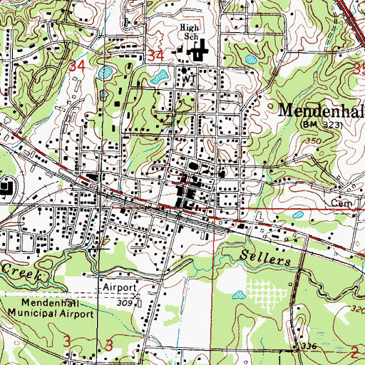 Topographic Map of Mendenhall, MS